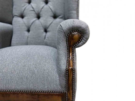 Ear chair Chesterfield armchair couch 1-seater gray fabric textile new
