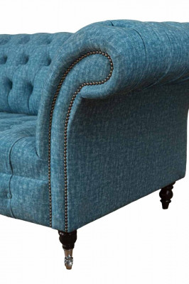 Blue three-seater velvet couch living room sofas sofa seating Chesterfield sofa