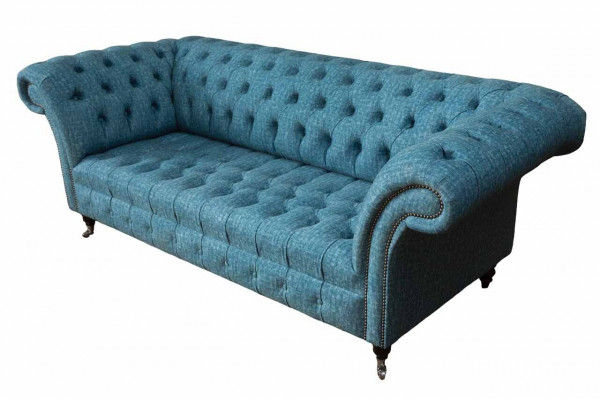 Blue three-seater velvet couch living room sofas sofa seating Chesterfield sofa