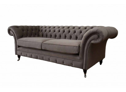 Couches Cushions Sofas 3 Seat Three-Seater Fabric Sofa Chesterfield Gray New