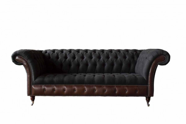 Chesterfield 3-Seater Sofa Couch Leather Upholstery Seat Fabric Black New