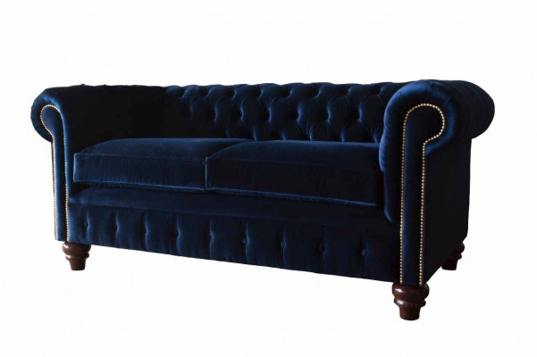 Blue Chesterfield English classic style sofa couch 3-seat upholstery 230cm