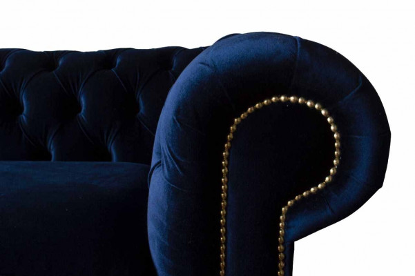Blue Chesterfield English classic style sofa couch 3-seat upholstery 230cm