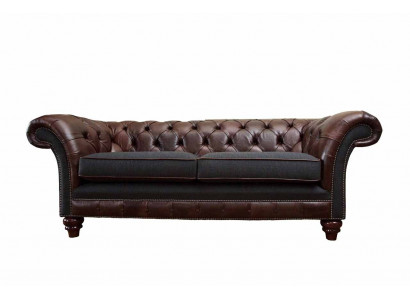 Brown Chesterfield classic English style 3-seat upholstered sofa couch 230cm