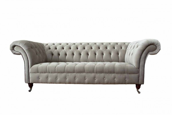 Chesterfield Sofa 3 Seat Upholstered Couches Sofas Couch Three-Seater Gray New