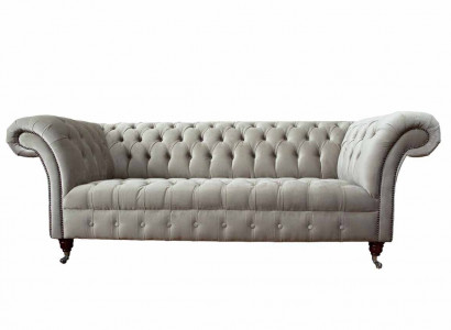 Chesterfield Sofa 3 Seat Upholstered Couches Sofas Couch Three-Seater Gray New