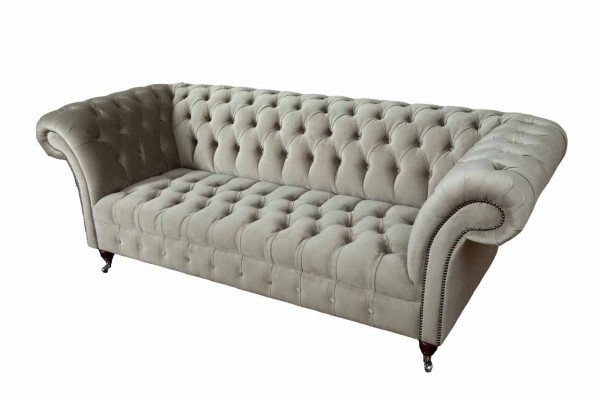 Chesterfield Sofa 3 Seat Upholstered Couches Sofas Couch Three-Seater Gray New