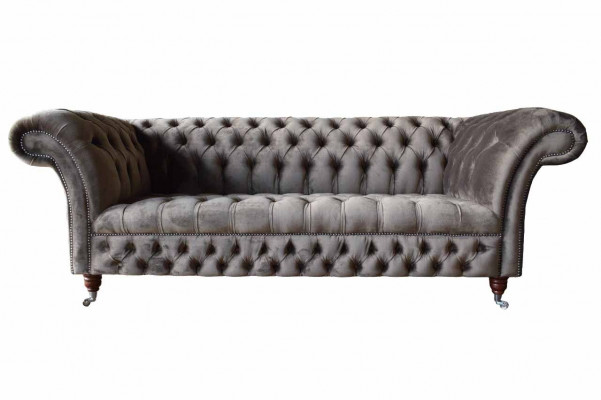 English Chesterfield Sofa Couch Office Furniture Three-Seater Velvet 230cm Taupe