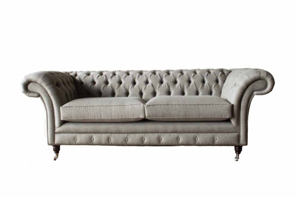 English Chesterfield Sofa Couch Office Furniture Three-Seater Velvet 230cm Brown