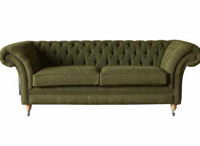 English Chesterfield Sofa Couch Office Furniture Three-seater Velvet 230cm Green