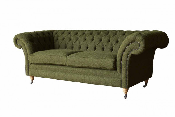 English Chesterfield Sofa Couch Office Furniture Three-seater Velvet 230cm Green