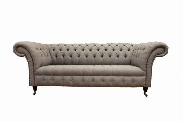 Beige Chesterfield English classic style sofa couch 3-seat upholstery 230cm