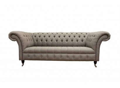 Beige Chesterfield English classic style sofa couch 3-seat upholstery 230cm