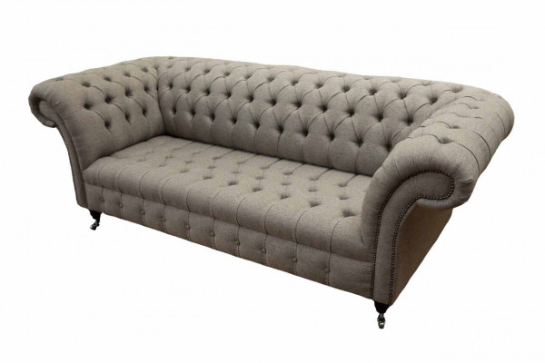 Beige Chesterfield English classic style sofa couch 3-seat upholstery 230cm