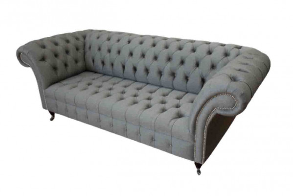 Sofa 3-Seater Couch Fabric Modern Luxury Gray Chesterfield Three-Seater New