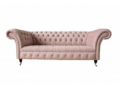 Chesterfield 3-seater pink design couches upholstery sofas fabric textile