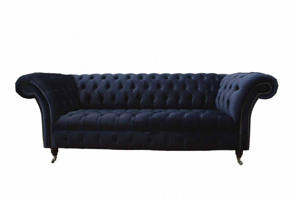 Luxury Sofa Three-Seater Blue Fabric Textile Style Couch Sofas Furniture
