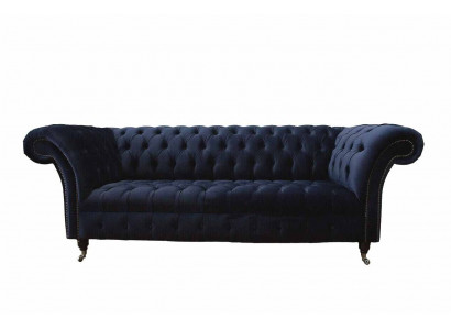 Luxury Sofa Three-Seater Blue Fabric Textile Style Couch Sofas Furniture