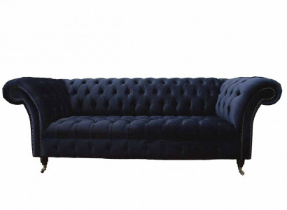 Luxury Sofa Three-Seater Blue Fabric Textile Style Couch Sofas Furniture
