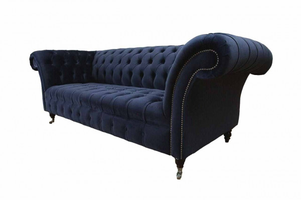 Luxury Sofa Three-Seater Blue Fabric Textile Style Couch Sofas Furniture
