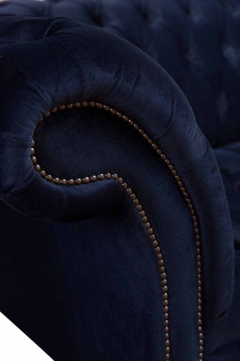 Luxury Sofa Three-Seater Blue Fabric Textile Style Couch Sofas Furniture