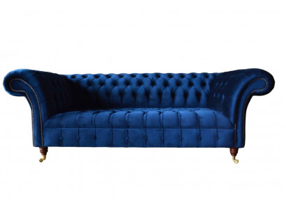 Blue Chesterfield Three-Seater Sofa 3-Seater Sofas Luxury Textile Couches