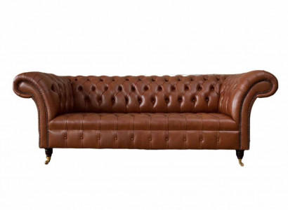 Chesterfield Sofa 3-Seater Brown Modern Upholstered Leather Living Room Design