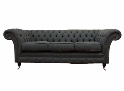 Chesterfield Textile Upholstery Design Sofa Luxury Couch Gray Sofa 3-Seater