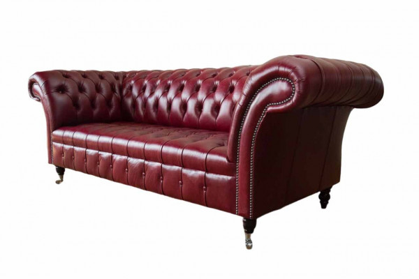 Chesterfield 3-seater leather couch upholstery luxury brown sofa furniture 230cm