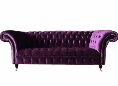 Chesterfield 3-seater design sofa upholstered seat fabric luxury couches new