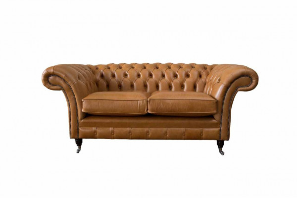 Chesterfield two-seater sofa 2 seat sofa upholstery seat leather couch brown