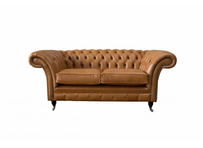Chesterfield two-seater sofa 2 seat sofa upholstery seat leather couch brown