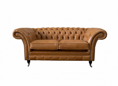 Chesterfield two-seater sofa 2 seat sofa upholstery seat leather couch brown