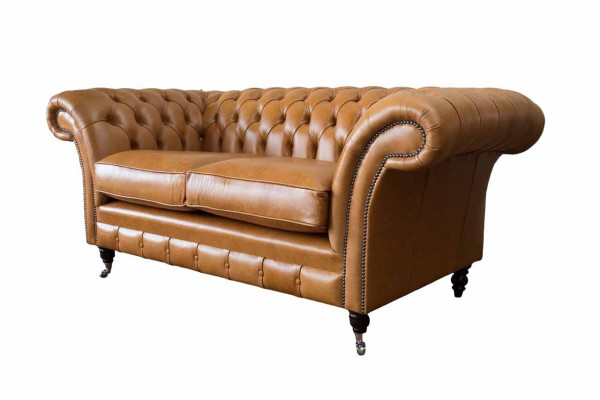 Chesterfield two-seater sofa 2 seat sofa upholstery seat leather couch brown
