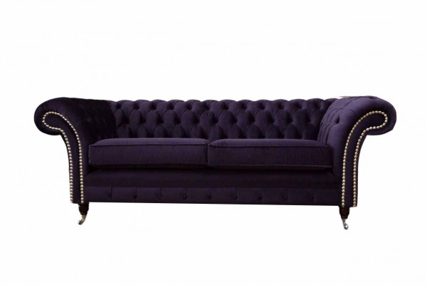 Chesterfield English Classic Style Sofa Couch 3-Seater Upholstery Purple 230cm