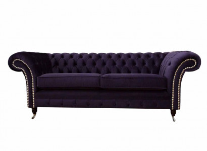 Chesterfield English Classic Style Sofa Couch 3-Seater Upholstery Purple 230cm
