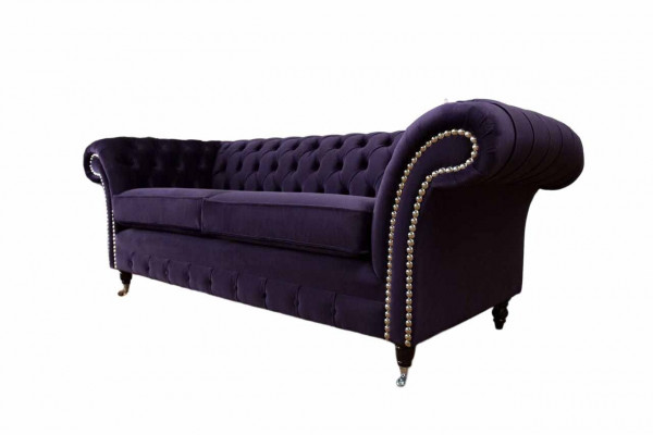 Chesterfield English Classic Style Sofa Couch 3-Seater Upholstery Purple 230cm