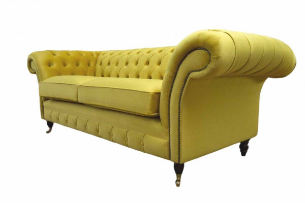 Textile 3 Seater Blue Fabric Design Couch Upholstery 230cm Chesterfield Sofa