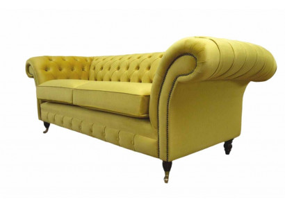 Textile 3 Seater Blue Fabric Design Couch Upholstery 230cm Chesterfield Sofa