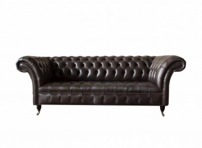 Three-seater Chesterfield sofa, 3-seater sofas, brown leather, living room luxury