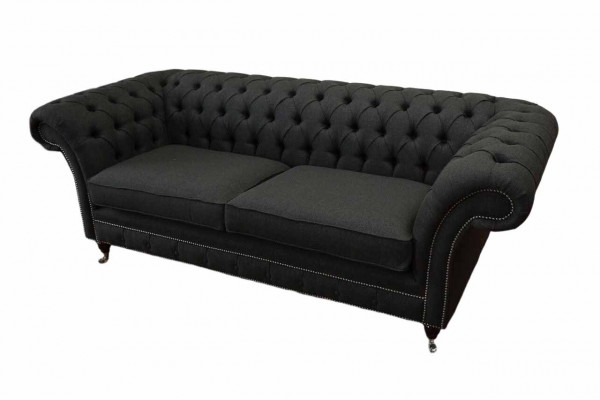 Living room sofa Chesterfield couch three-seater design black furniture new