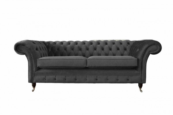 Design Chesterfield Sofa 3-Seater Gray Couch Upholstered Sofas Living Room
