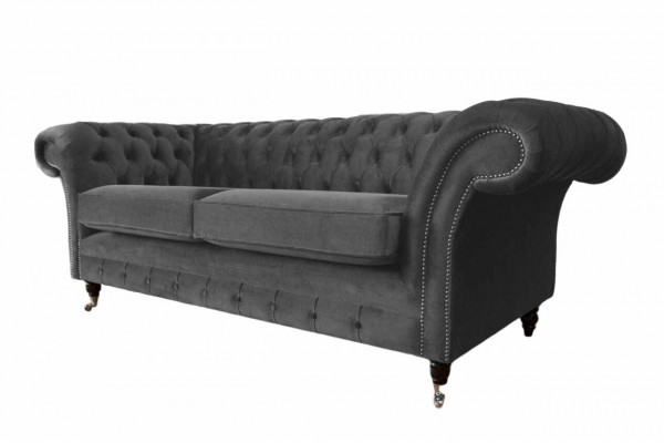 Design Chesterfield Sofa 3-Seater Gray Couch Upholstered Sofas Living Room