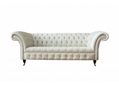 Three-seater white fabric living room design couches sofa Chesterfield couch