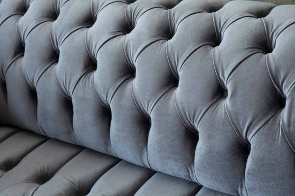 Chesterfield Sofa 3-Seater Luxury Couch Living Room Sofa Gray Fabric Sofa