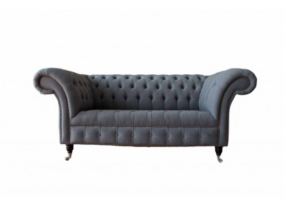 English Chesterfield office furniture setup sofa couch 2-seat fabric.