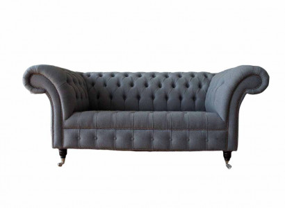 English Chesterfield office furniture setup sofa couch 2-seat fabric.