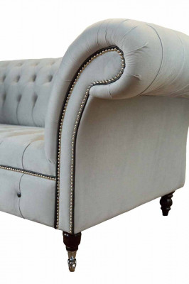 Chesterfield Couch Upholstered Furniture Two-seater Gray Couches Sofas Leather