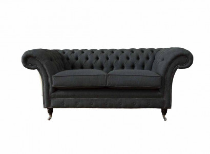 Chesterfield Sofa 2-Seater Couch Upholstery Fabric Couches Gray Textile New