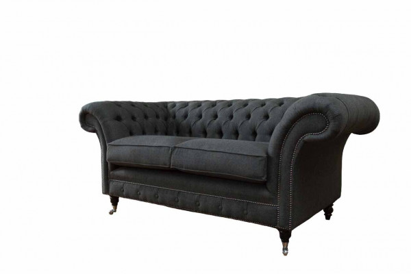 Chesterfield Sofa 2-Seater Couch Upholstery Fabric Couches Gray Textile New